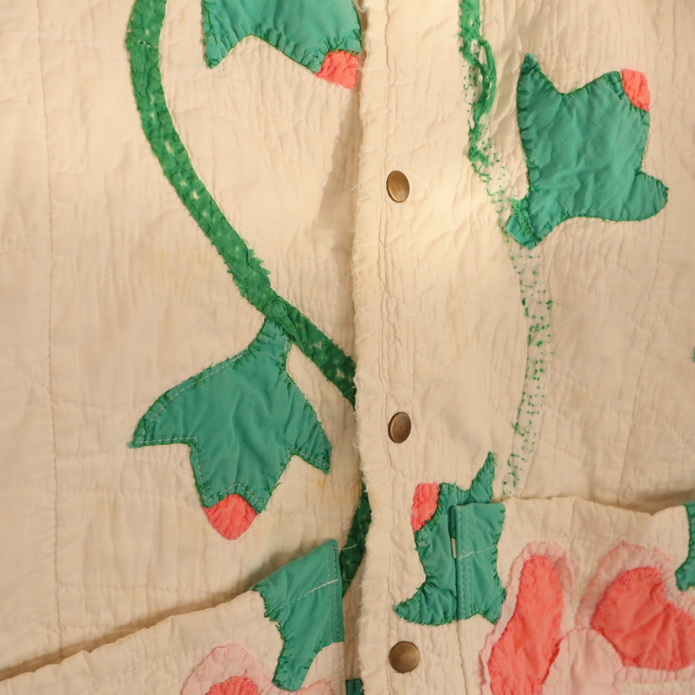 Upcycled Quilt Chore Coat Barn Jacket Appliqué XL • 2XL - Picture 10 of 15